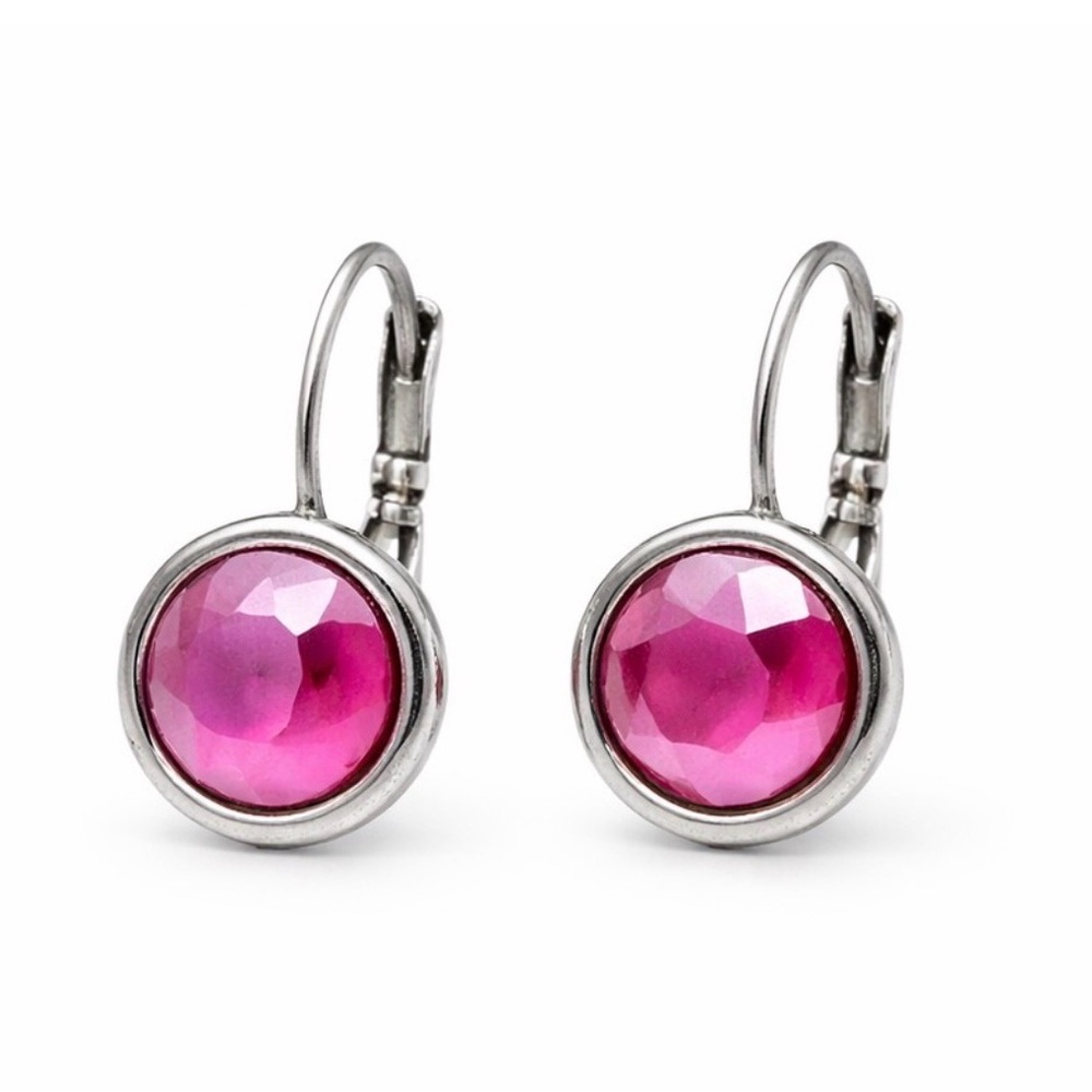 Pink Crystal Drop Earrings | Silver Tone Leverback | Feminine Sparkle Chic